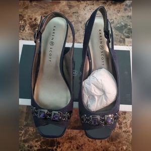 Karen Scott Analese Peep Toe slingback Classic Pumps Navy Blue.